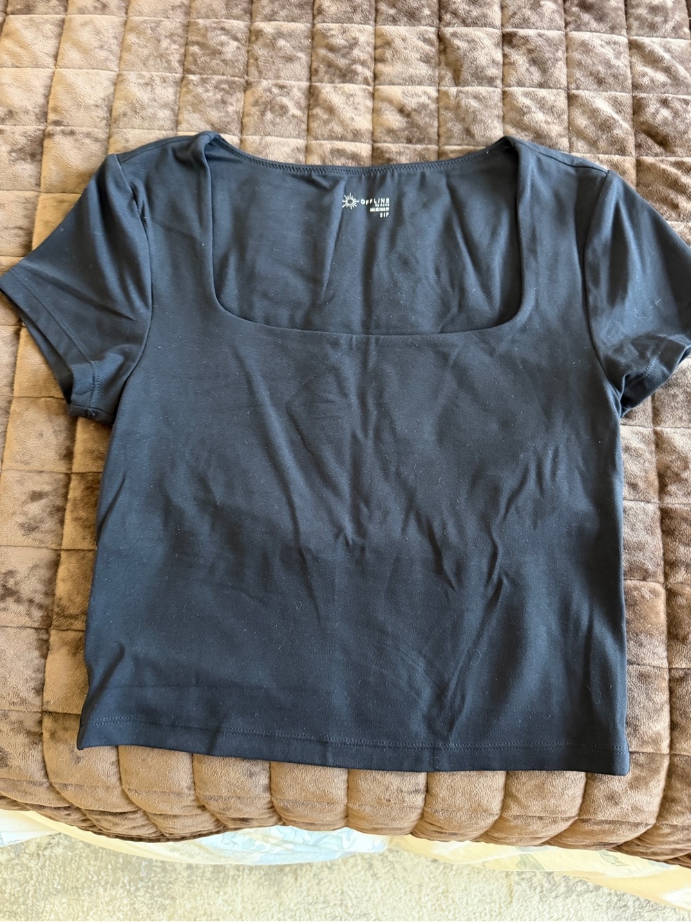 aerie Black Square-Neck Crop Top